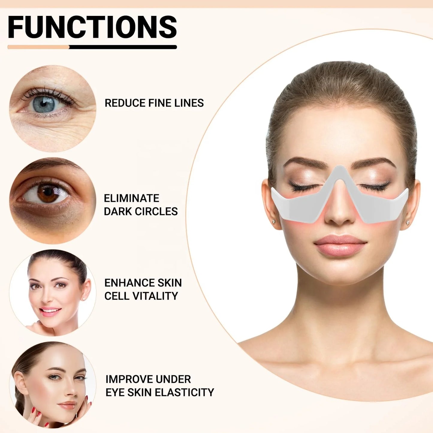 Woman wearing EyeLume™ Red Light Eye Massager glasses_02