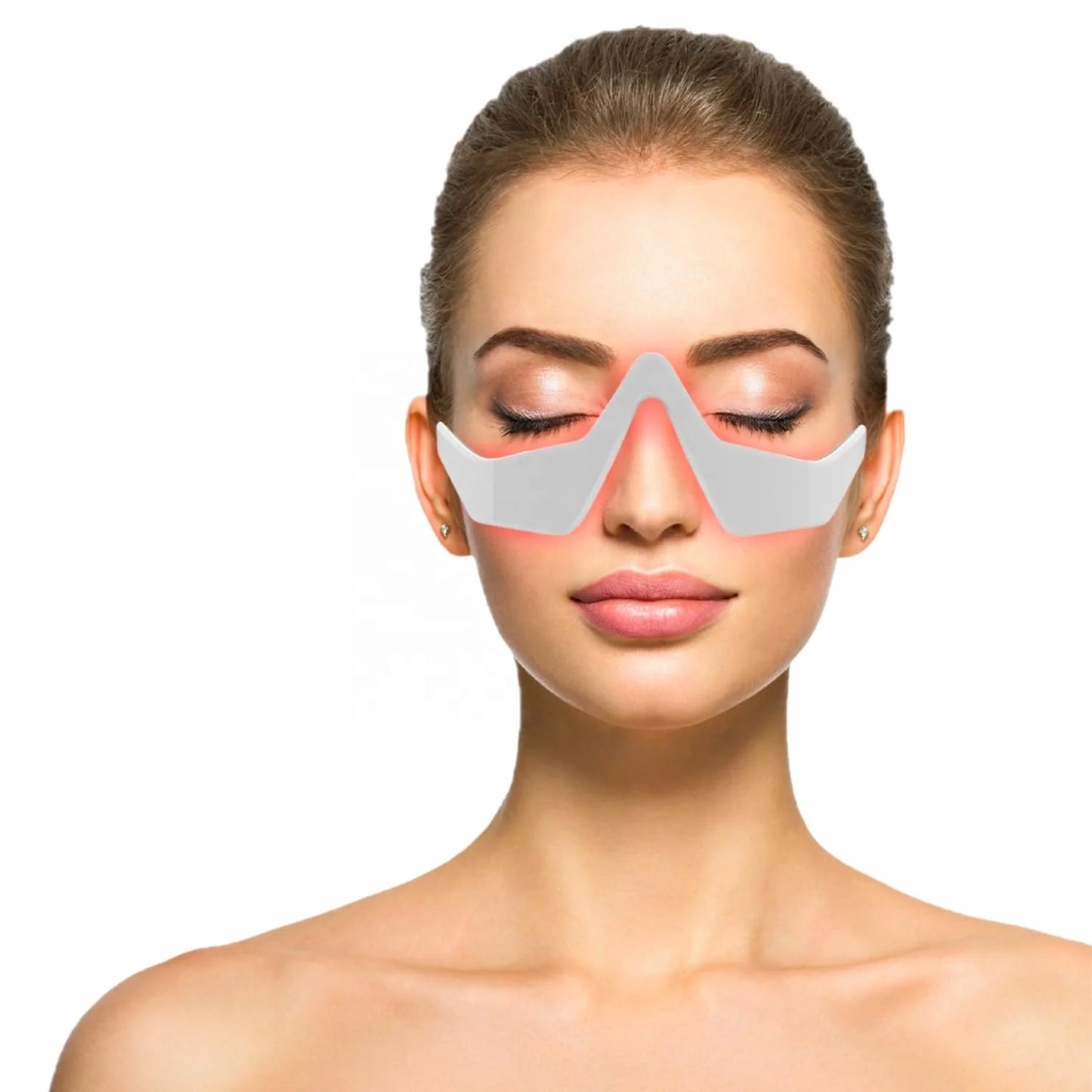 Woman wearing EyeLume™ Red Light Eye Massager glasses 05