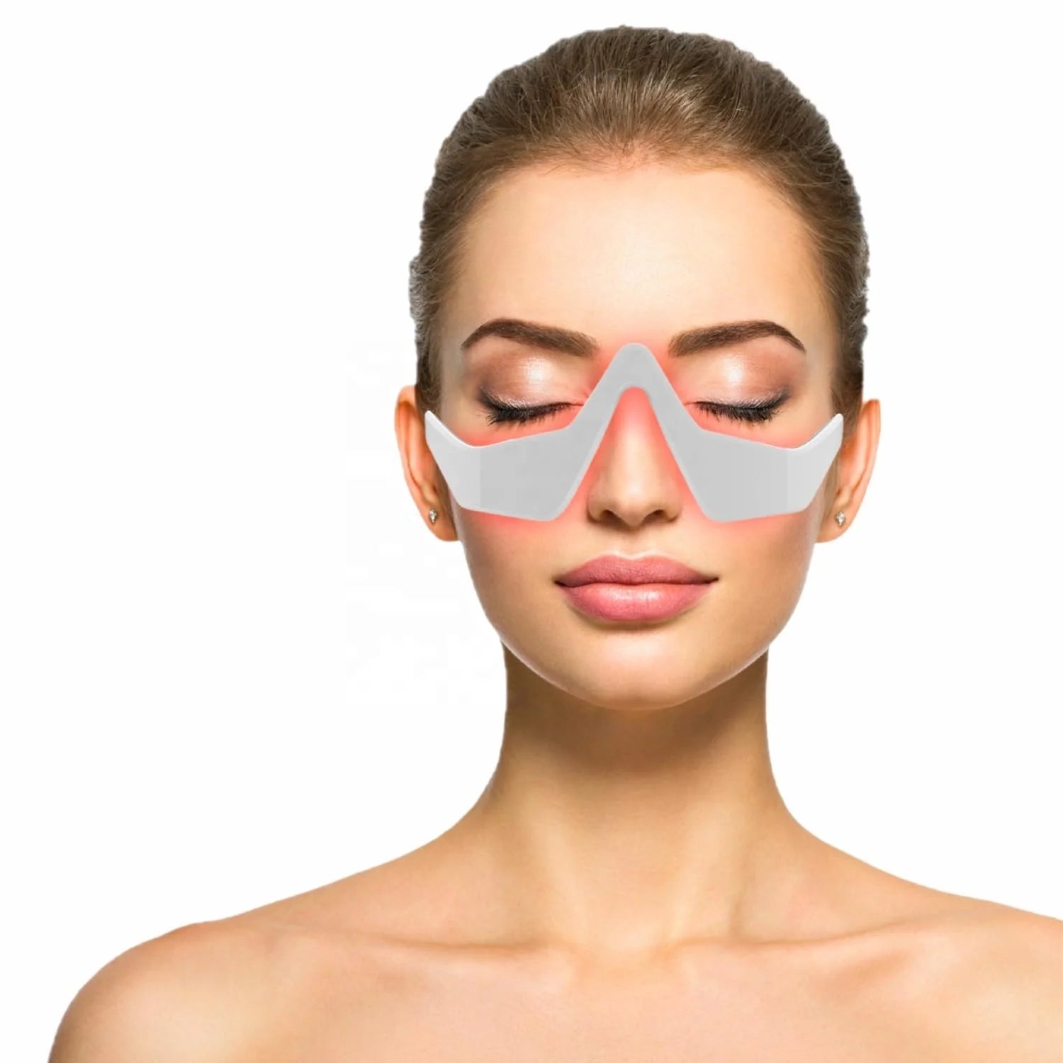Woman wearing EyeLume™ Red Light Eye Massager glasses 05