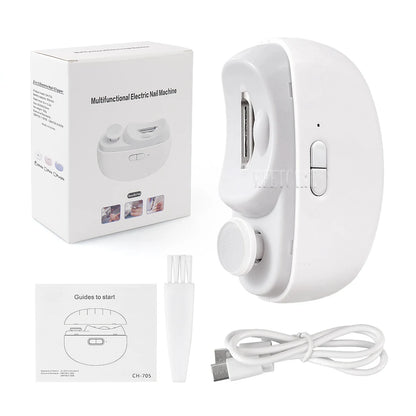 White color 2In1 Wireless Nail Clipper Grinding for Adult Child Nail Grinder Polish Trimmer Machine Portable Finger Toe Nails Cutter Tool