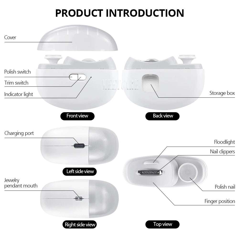 Product information of 2In1 Wireless Nail Clipper Grinding for Adult Child Nail Grinder Polish Trimmer Machine Portable Finger Toe Nails Cutter Tool