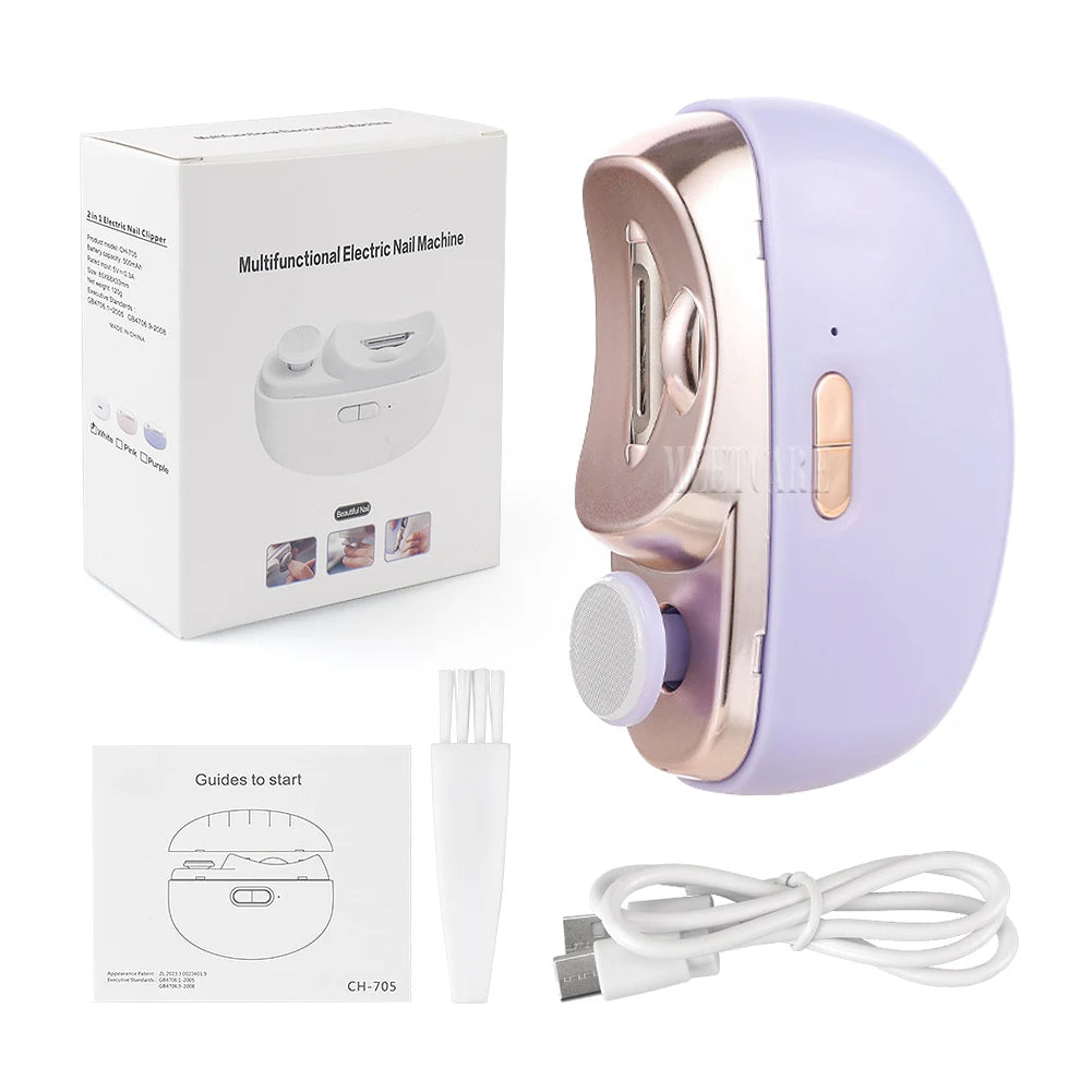 Purple color 2In1 Wireless Nail Clipper Grinding for Adult Child Nail Grinder Polish Trimmer Machine Portable Finger Toe Nails Cutter Tool