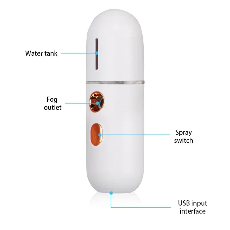 Mini Portable Humidifier Nano Mister Facial Steamer Device Beauty Spray Hydrating Apparatus Cold Spray Apparatus Rechargeable.