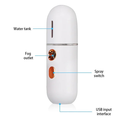 Mini Portable Humidifier Nano Mister Facial Steamer Device Beauty Spray Hydrating Apparatus Cold Spray Apparatus Rechargeable.