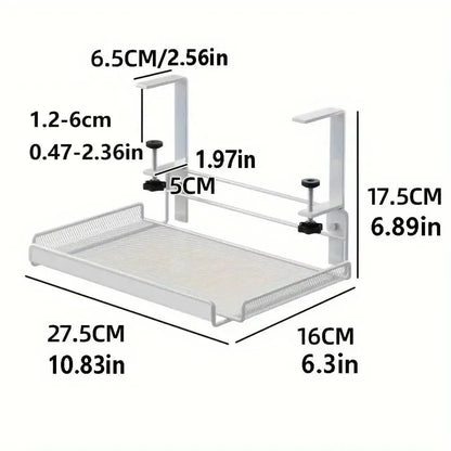TidyTray™ cable management tray mounted under desk..