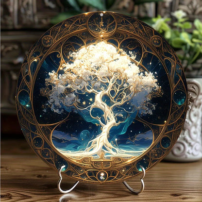 Tree of Life Mandala Vintage Metal round Sign Art Deco Style Aluminum Wall Decor 